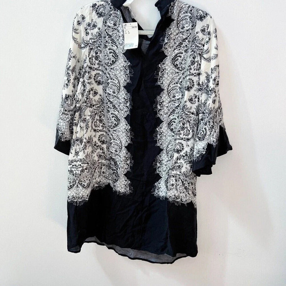 H&M Womens NWT Boho Black Tunic Shift Dress Floral Sz 8 - Picture 9 of 9